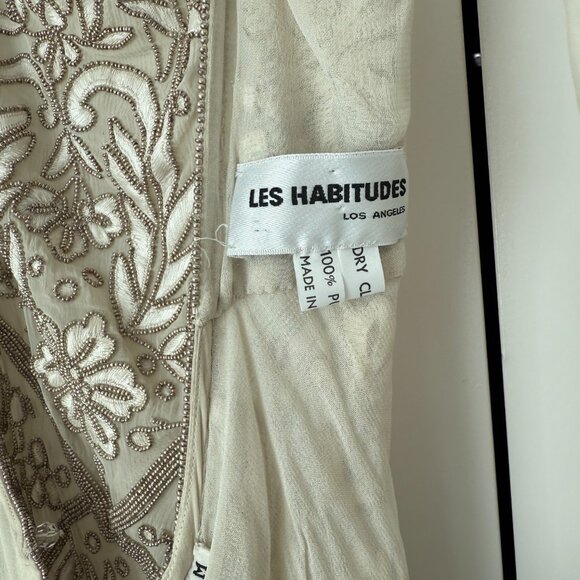 LES HABITUDES 90's couture silk hand beaded evening gown bridal wedding maxi - Picture 2 of 8